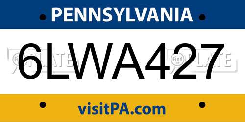 6LWA427 Pennsylvania License Plate