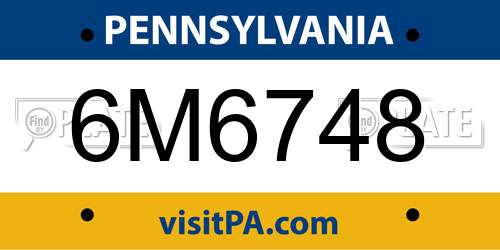 6M6748 Pennsylvania License Plate