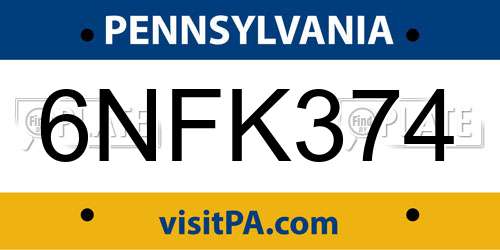 6NFK374 Pennsylvania License Plate
