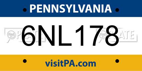 6NL178 Pennsylvania License Plate