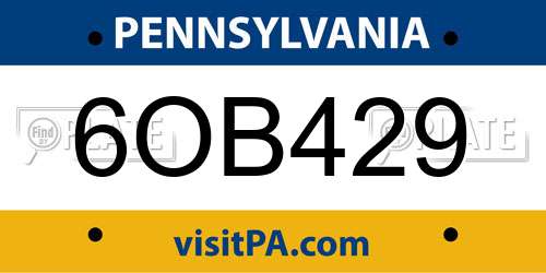 6OB429 Pennsylvania License Plate