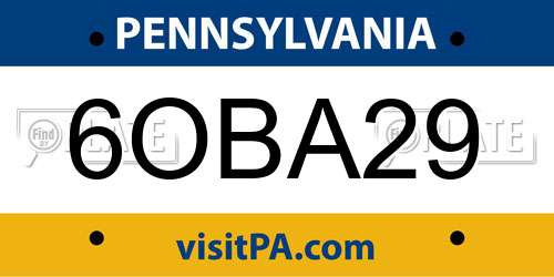 6OBA29 Pennsylvania License Plate