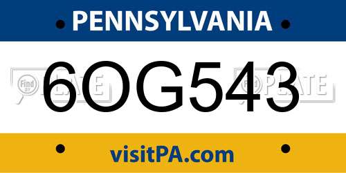 6OG543 Pennsylvania License Plate