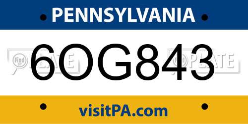 6OG843 Pennsylvania License Plate