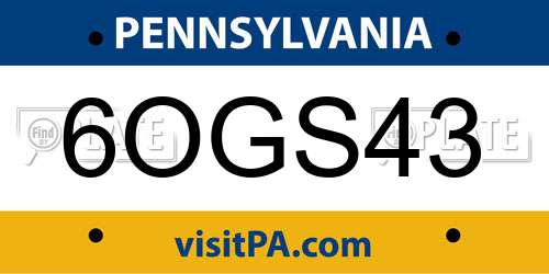 6OGS43 Pennsylvania License Plate