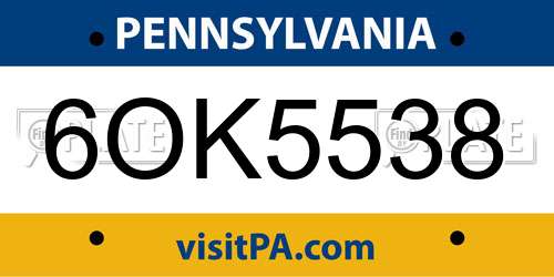 6OK5538 Pennsylvania License Plate