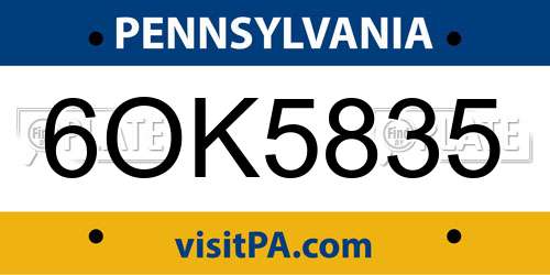 6OK5835 Pennsylvania License Plate