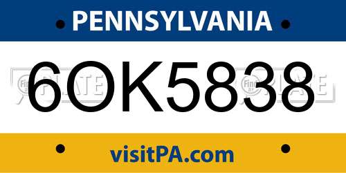 6OK5838 Pennsylvania License Plate