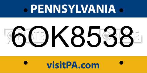 6OK8538 Pennsylvania License Plate