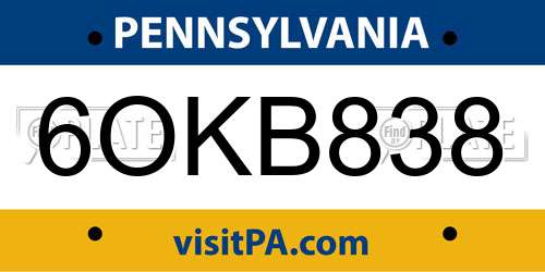 6OKB838 Pennsylvania License Plate