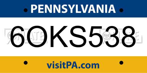 6OKS538 Pennsylvania License Plate