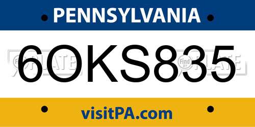 6OKS835 Pennsylvania License Plate