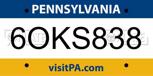 6OKS838 Pennsylvania License Plate