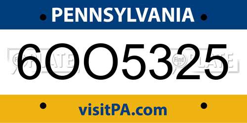 6OO5325 Pennsylvania License Plate