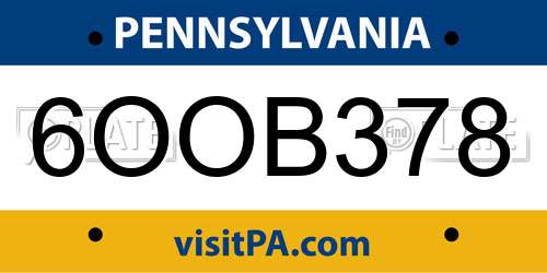 6OOB378 Pennsylvania License Plate