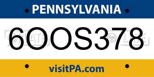6OOS378 Pennsylvania License Plate