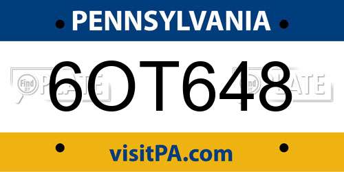 6OT648 Pennsylvania License Plate