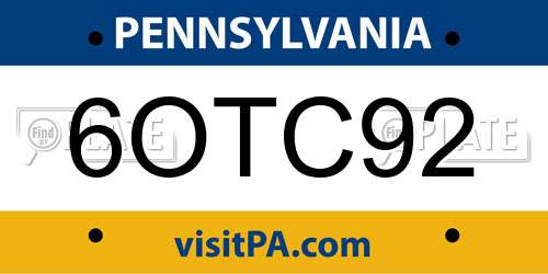 6OTC92 Pennsylvania License Plate