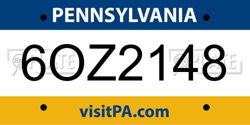 6OZ2148 Pennsylvania License Plate