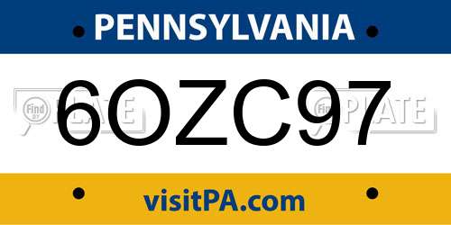 6OZC97 Pennsylvania License Plate