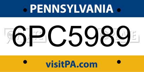 6PC5989 Pennsylvania License Plate