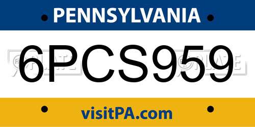 6PCS959 Pennsylvania License Plate