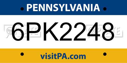 6PK2248 Pennsylvania License Plate