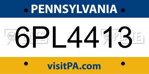 6PL4413 Pennsylvania License Plate