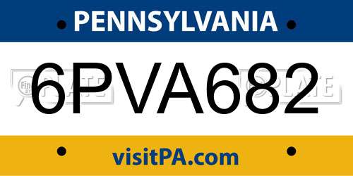 6PVA682 Pennsylvania License Plate