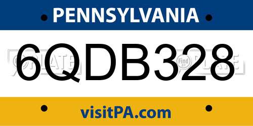 6QDB328 Pennsylvania License Plate