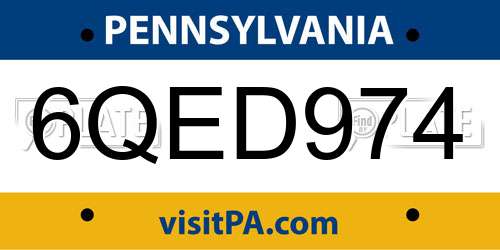 6QED974 Pennsylvania License Plate