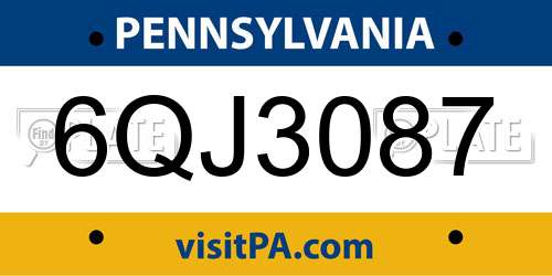 6QJ3087 Pennsylvania License Plate