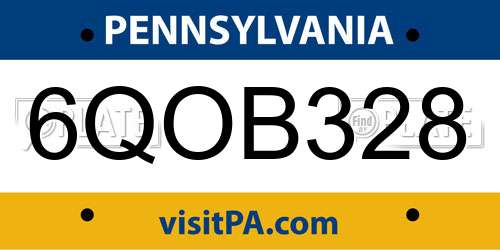 6QOB328 Pennsylvania License Plate