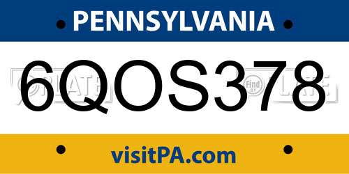 6QOS378 Pennsylvania License Plate