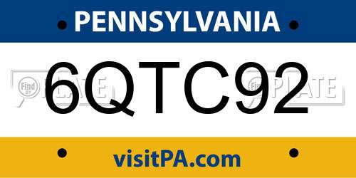 6QTC92 Pennsylvania License Plate
