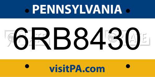 6RB8430 Pennsylvania License Plate