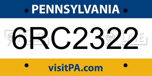 6RC2322 Pennsylvania License Plate