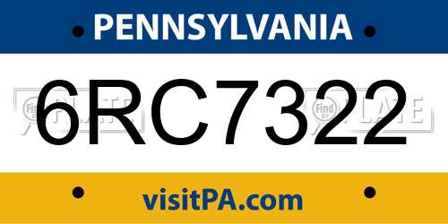 6RC7322 Pennsylvania License Plate