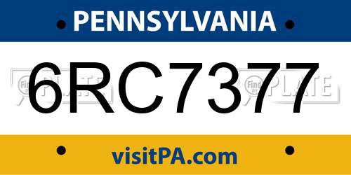 6RC7377 Pennsylvania License Plate
