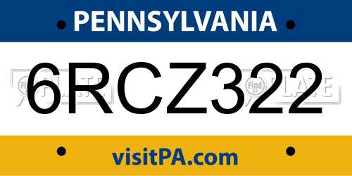 6RCZ322 Pennsylvania License Plate