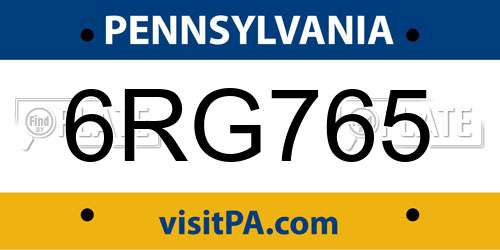 6RG765 Pennsylvania License Plate