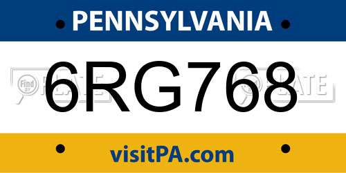 6RG768 Pennsylvania License Plate