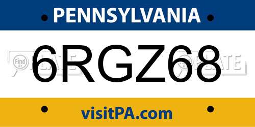 6RGZ68 Pennsylvania License Plate
