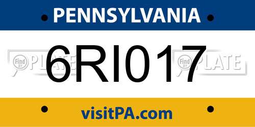 6RI017 Pennsylvania License Plate
