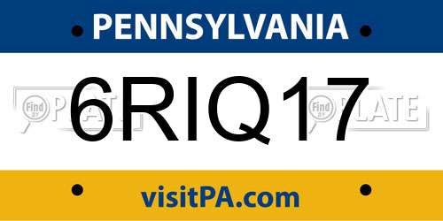 6RIQ17 Pennsylvania License Plate