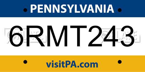 6RMT243 Pennsylvania License Plate