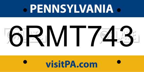 6RMT743 Pennsylvania License Plate