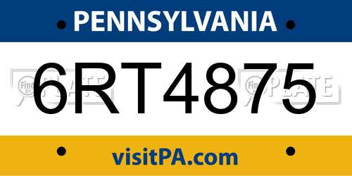 6RT4875 Pennsylvania License Plate