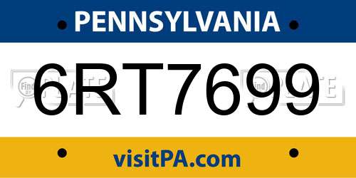 6RT7699 Pennsylvania License Plate