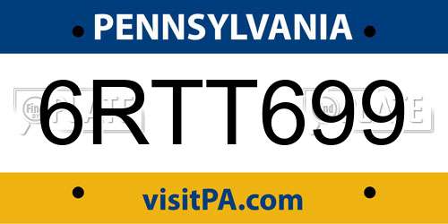 6RTT699 Pennsylvania License Plate